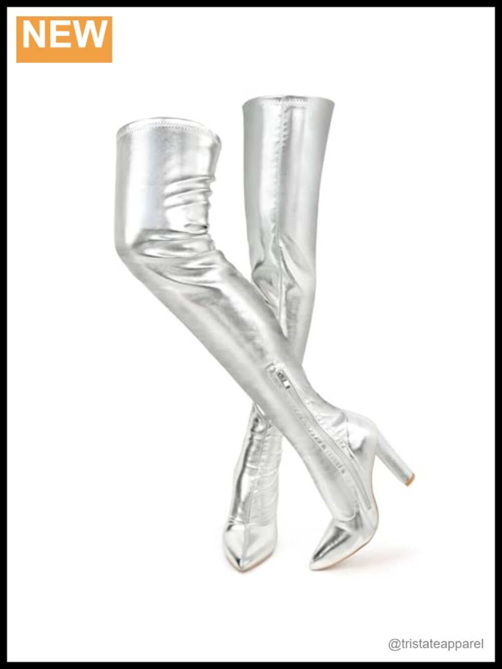 Women's Thigh High Boots Pointed Toe Chunky Heel Stretchy Faux Leather